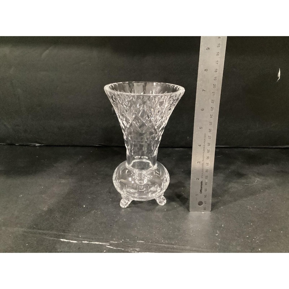 Vintage Cut Glass Crystal Vase Faceted Pineapple Diamond Cut 3 Footed